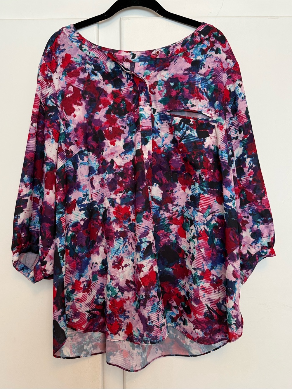 EUC Size 1X NYDJ Purple Multi-Color Watercolor Floral Blouse